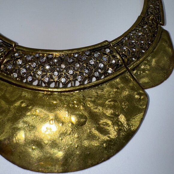 Gold Tone Metal Statement Necklace Cleopatra Style Lobster Clasp *read* - Picture 4 of 10